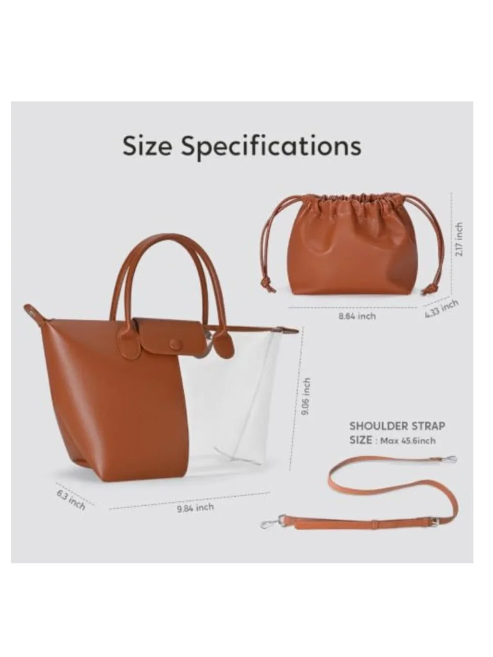 2-in-1 Leather Tote for Women, Crossbody Bag with Zipper, Adjustable Strap